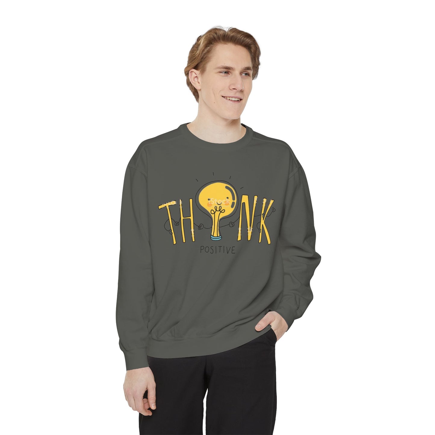 Think Positive Sweatshirt  Cute Lightbulb Graphic Positive Vibes Crewneck