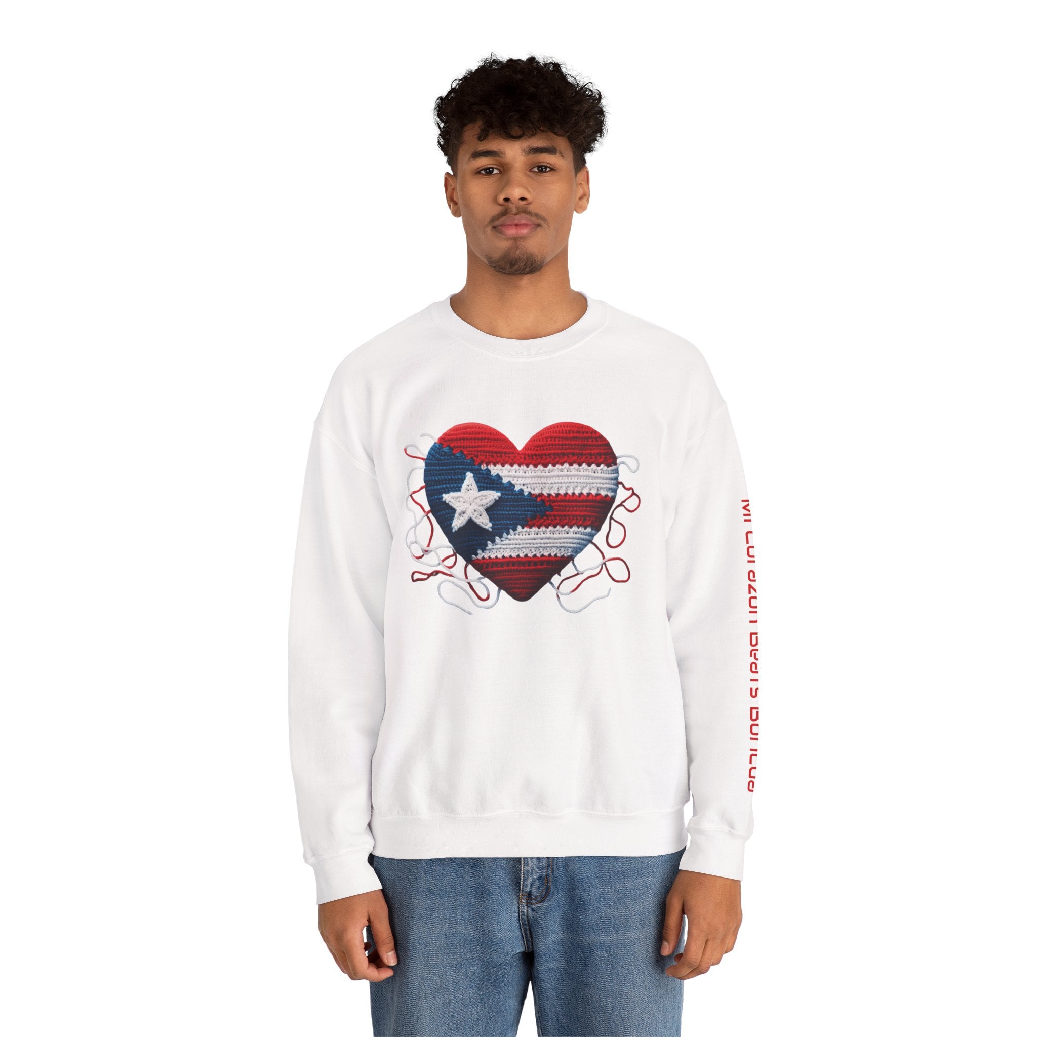 Puerto Rico Heart Crewneck Sweatshirt  Puerto Rican Flag Heart Knit Design