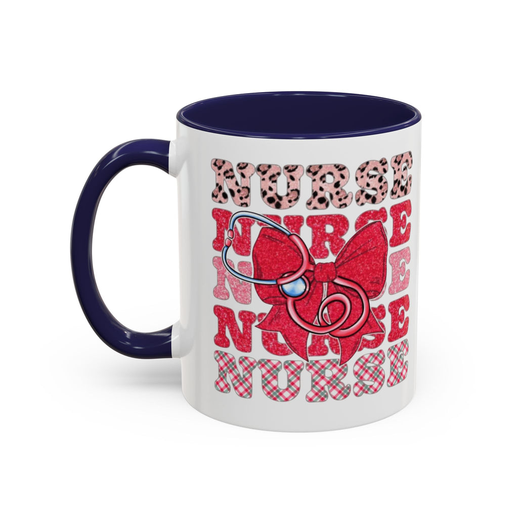 Nurse Stethoscope Bow Accent Coffee Mug — Cute Leopard & Plaid Healthcare Gift (11/15oz) Medical Christmas Mug