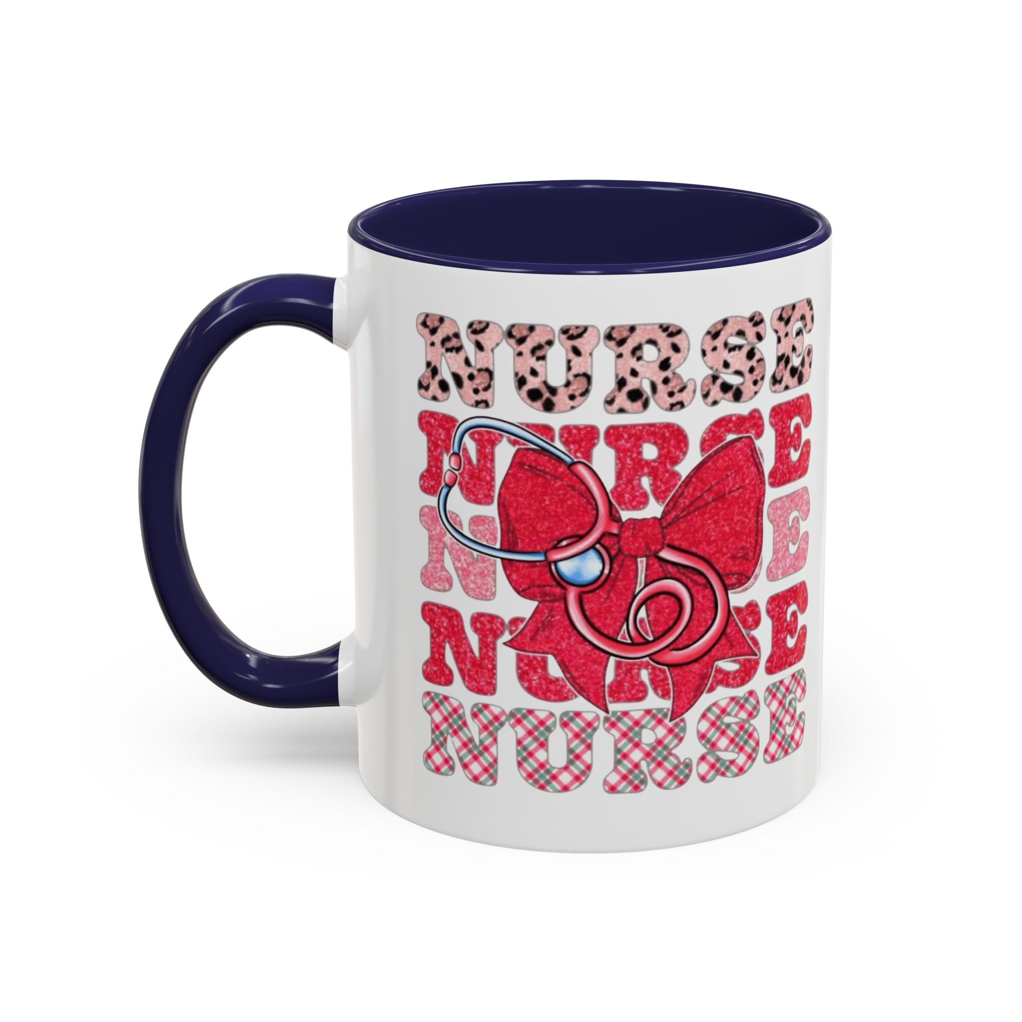 Nurse Stethoscope Bow Accent Coffee Mug — Cute Leopard & Plaid Healthcare Gift (11/15oz) Medical Christmas Mug