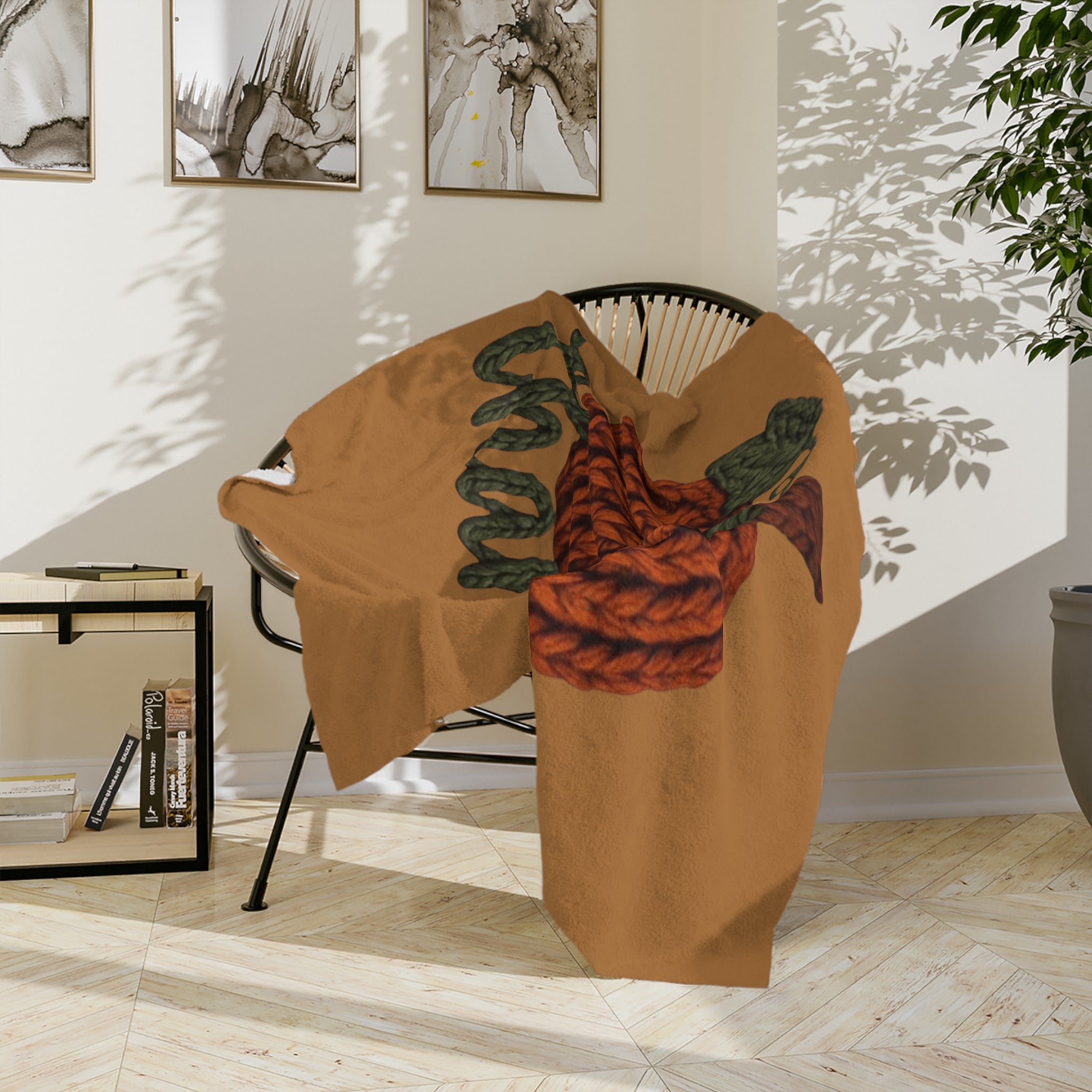 Holiday Christmas Blanket, Thankful Knit Pumpkin Velveteen Blanket
