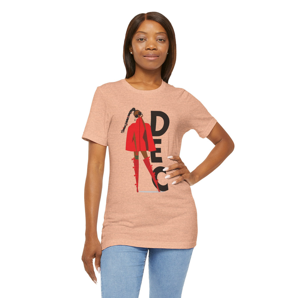 December Fashion Tee  Red Coat Model Graphic Shirt