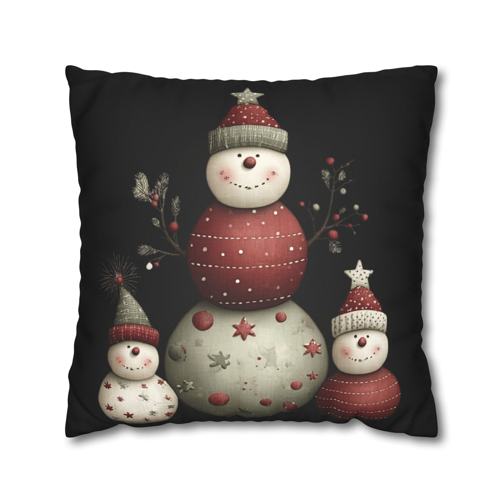 Christmas Snowman Faux Suede Pillowcase – Cute Stacked Snowmen Holiday Decor CHRISTMAS PILLOW DÉCOR