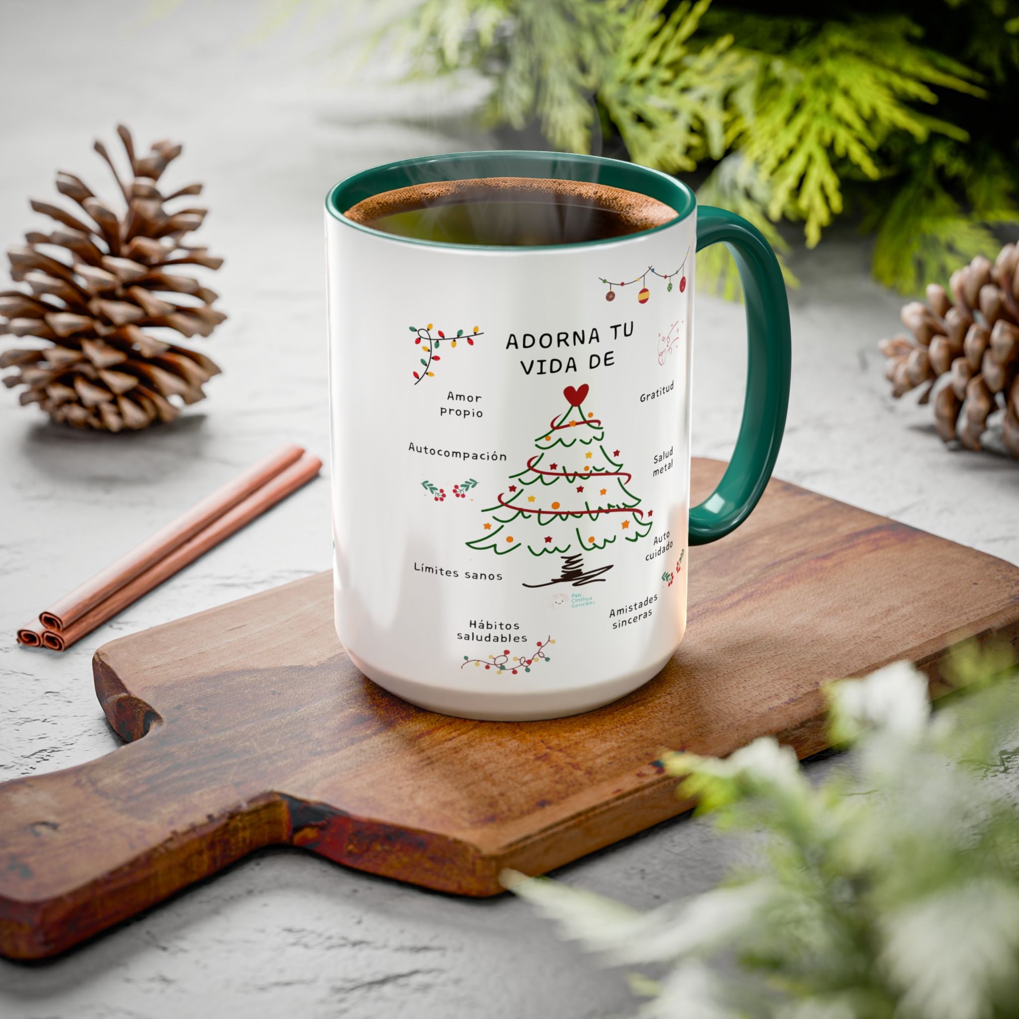 Mug — 'Adorna Tu Vida' Christmas Tree Spanish Holiday Coffee Mug (11oz/15oz)