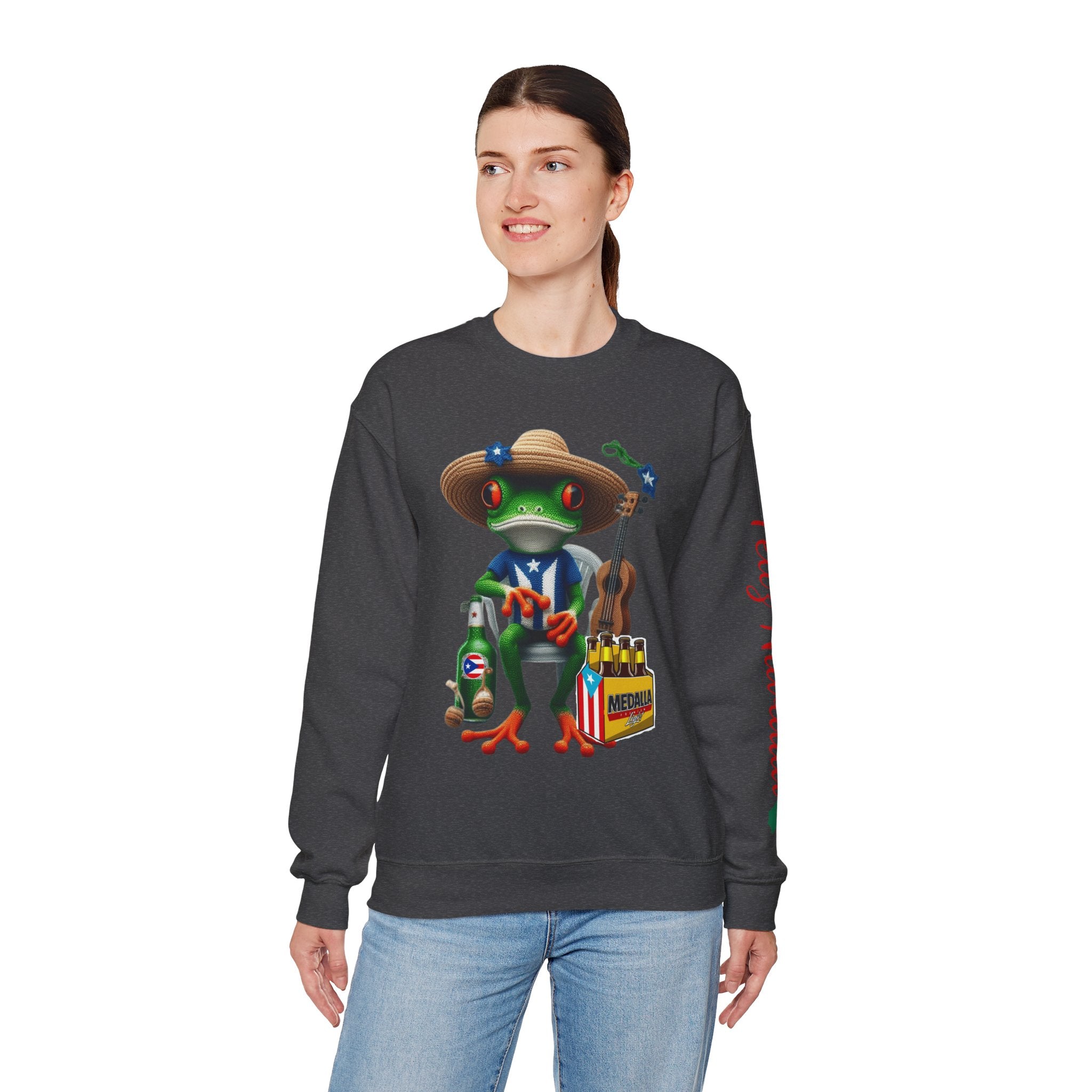 Frog Coqui Crewneck Sweatshirt – Coquito y Medalla Puerto Rican Vibes