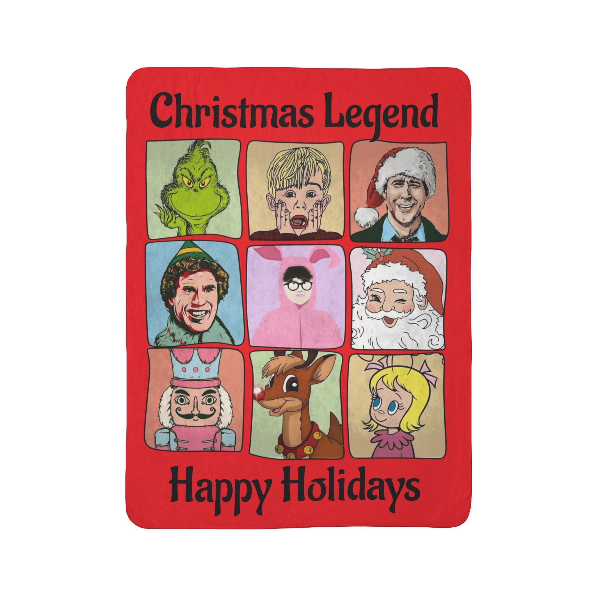 Christmas Legend Fleece Sherpa Blanket Happy Holidays Retro Characters including Benito from Puerto Rico