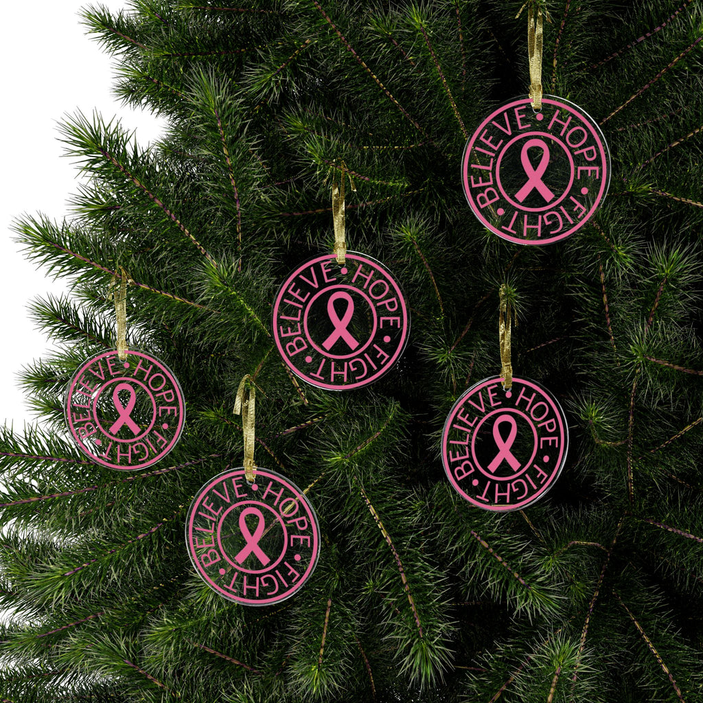 Breast Cancer Awareness Acrylic Ornaments - Believe, Hope, Fight Motivational Gift for Her or Him | Warrio