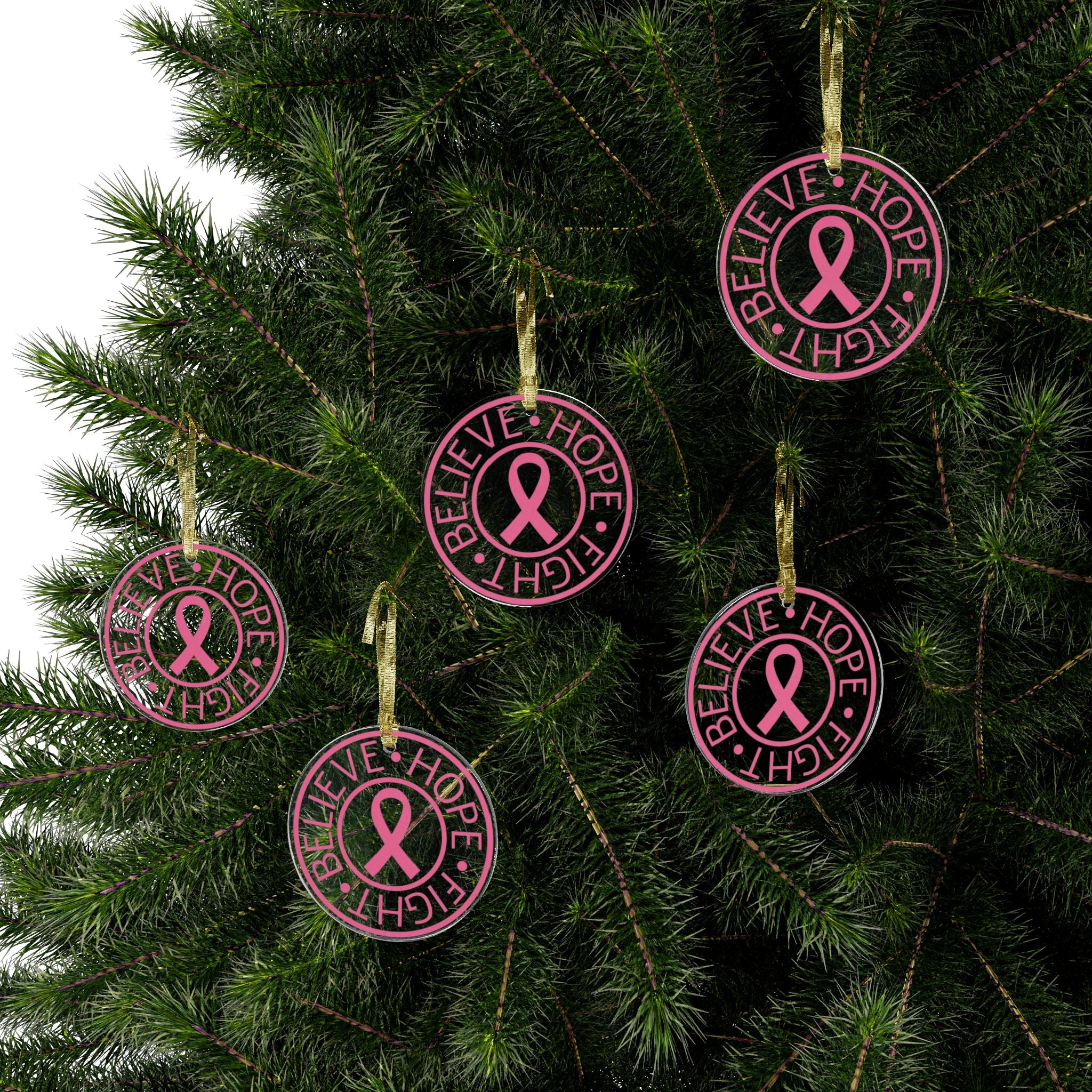 Breast Cancer Awareness Acrylic Ornaments - Believe, Hope, Fight Motivational Gift for Her or Him | Warrio