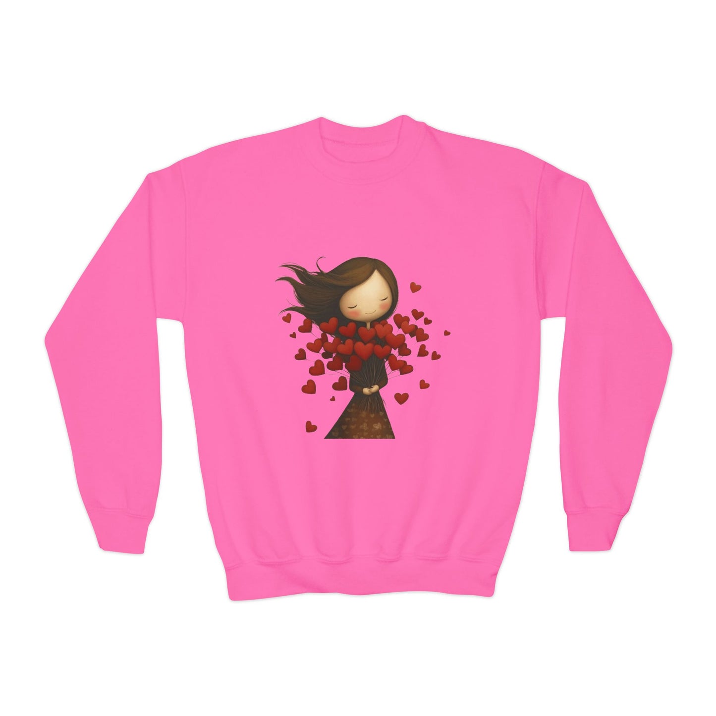 Youth Sweatshirt  Cute Girl with Heart Shower "Love Bug" Crewneck