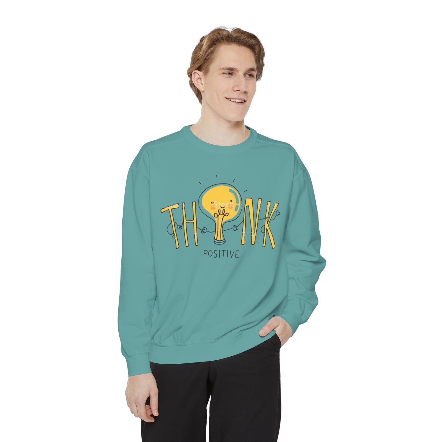 Think Positive Sweatshirt  Cute Lightbulb Graphic Positive Vibes Crewneck