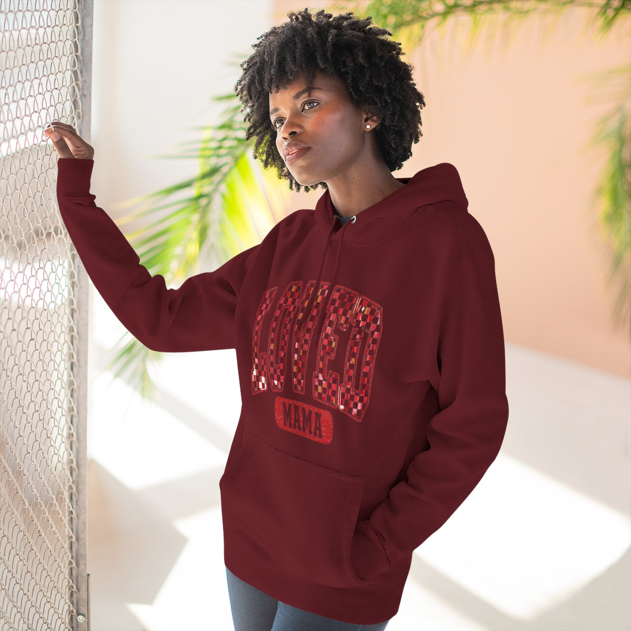 Hoodie  Loved Mama Checkerboard Graphic Hoodie