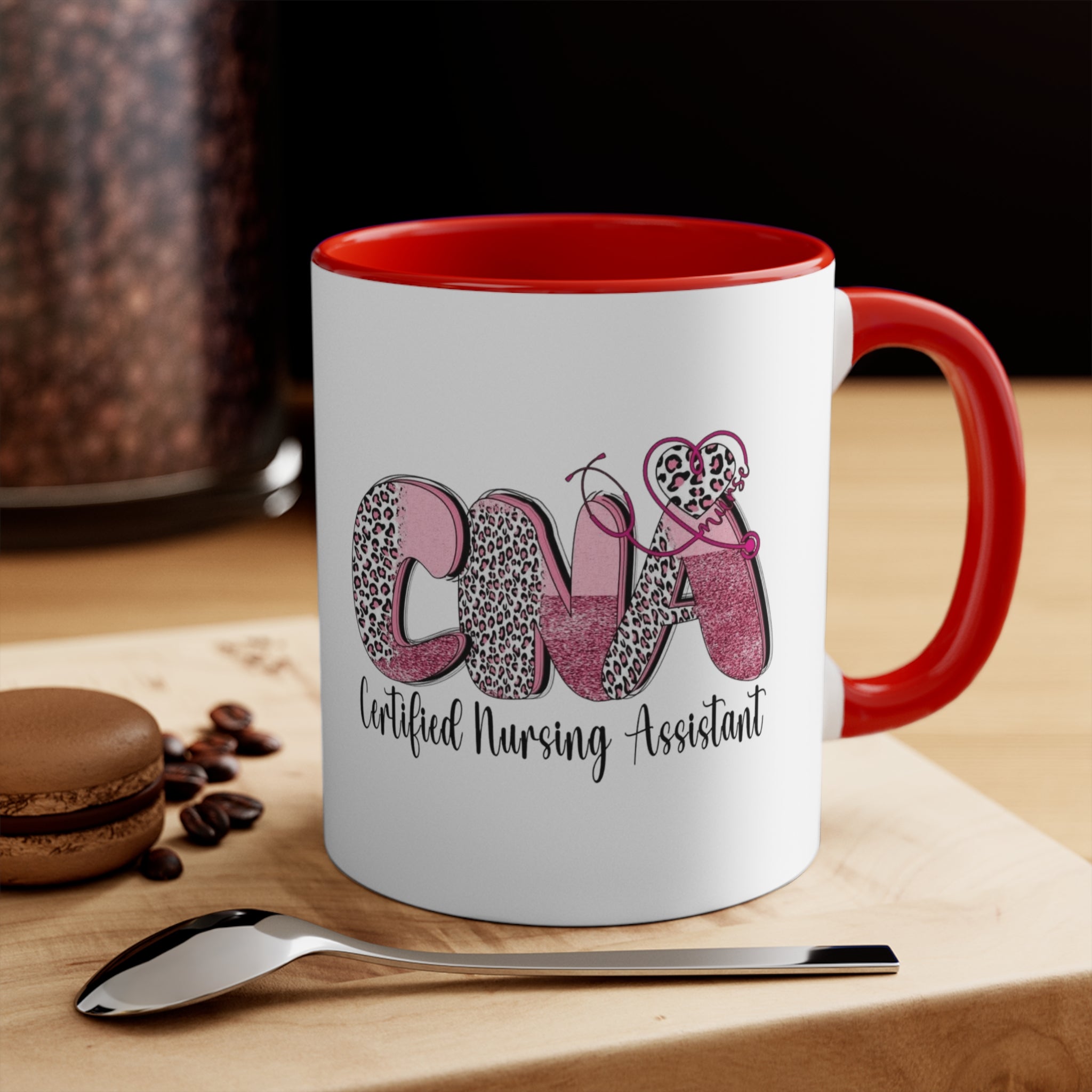 Certified Nursing Assistant (CNA) Pink Leopard Accent Mug — 11oz Gift for Nurses, Nursing Assistants Medical Christmas Mug