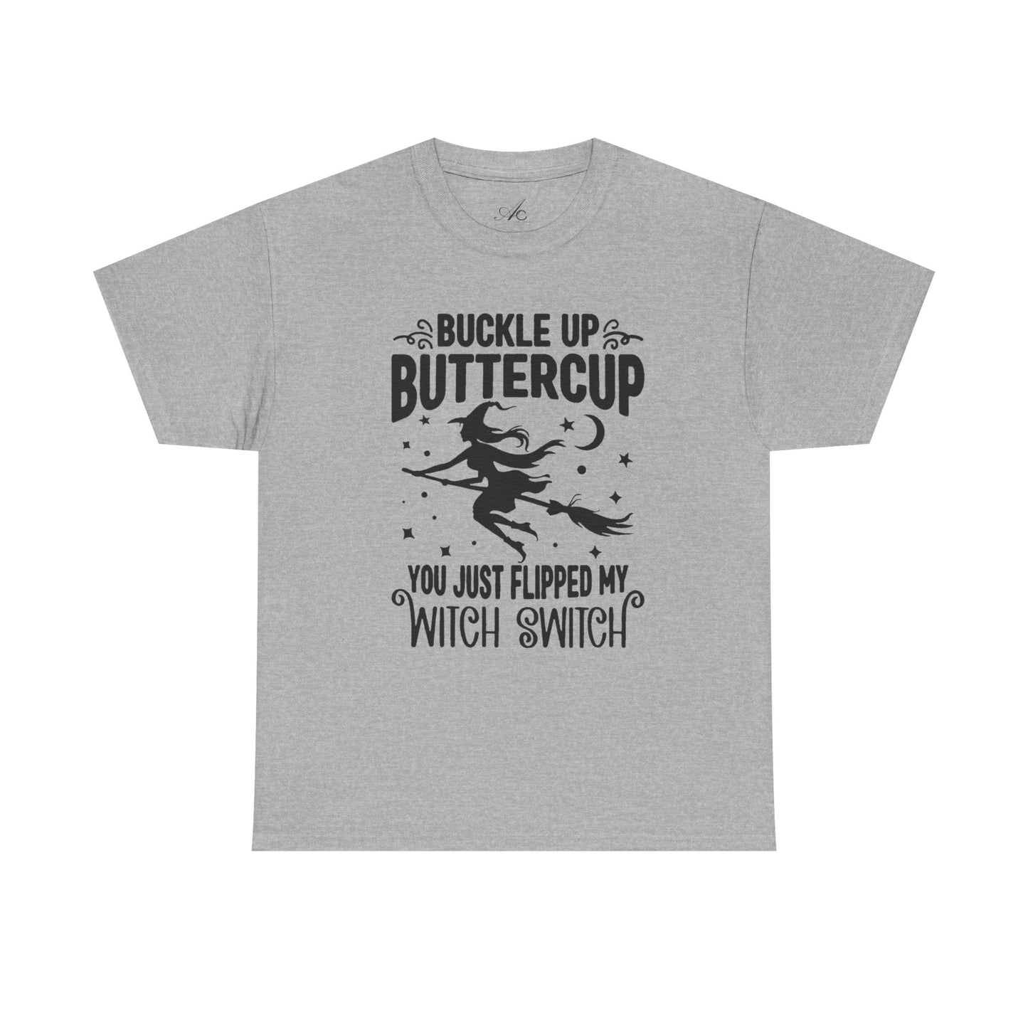 Witchy Humor Tee - Buckle Up Buttercup, Unisex Heavy Cotton Tee, Halloween Shirt, Casual Wear, Gift for Her, Funny T-Shirt