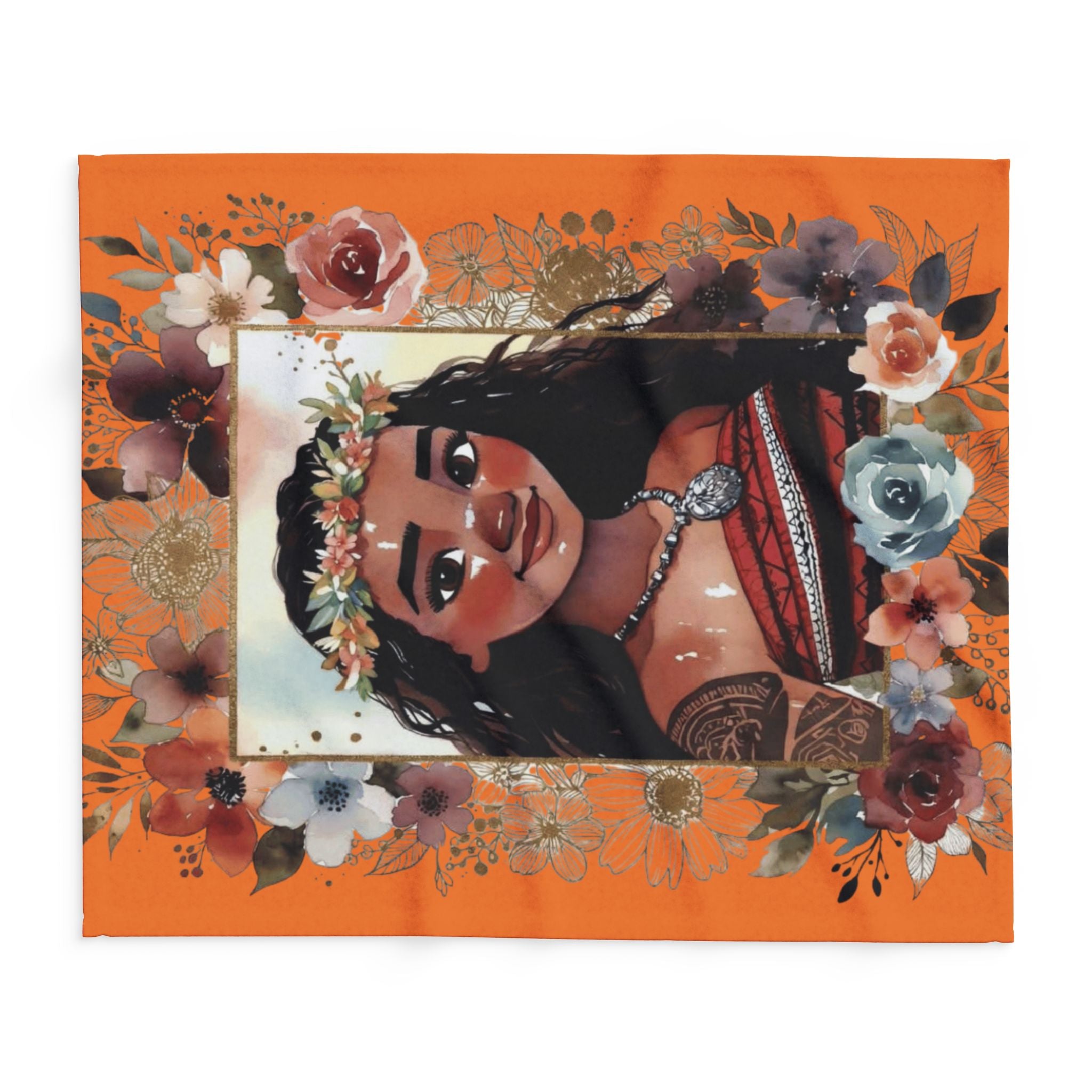 Moana-Inspired Floral Portrait Fleece Blanket