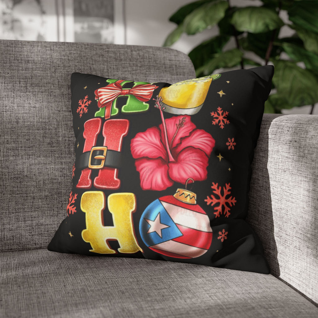 Holiday HOHO Pillow Cover  Puerto Rico Ornament, Hibiscus & Coquito Christmas Throw Pillowcase