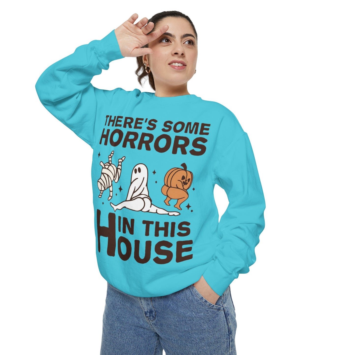 Halloween Themed Unisex Sweatshirt - Fun Ghosts & Mummy Design for Fall, Cozy Casual Wear, Halloween Party, Gift for Friends, Autumn Vibes