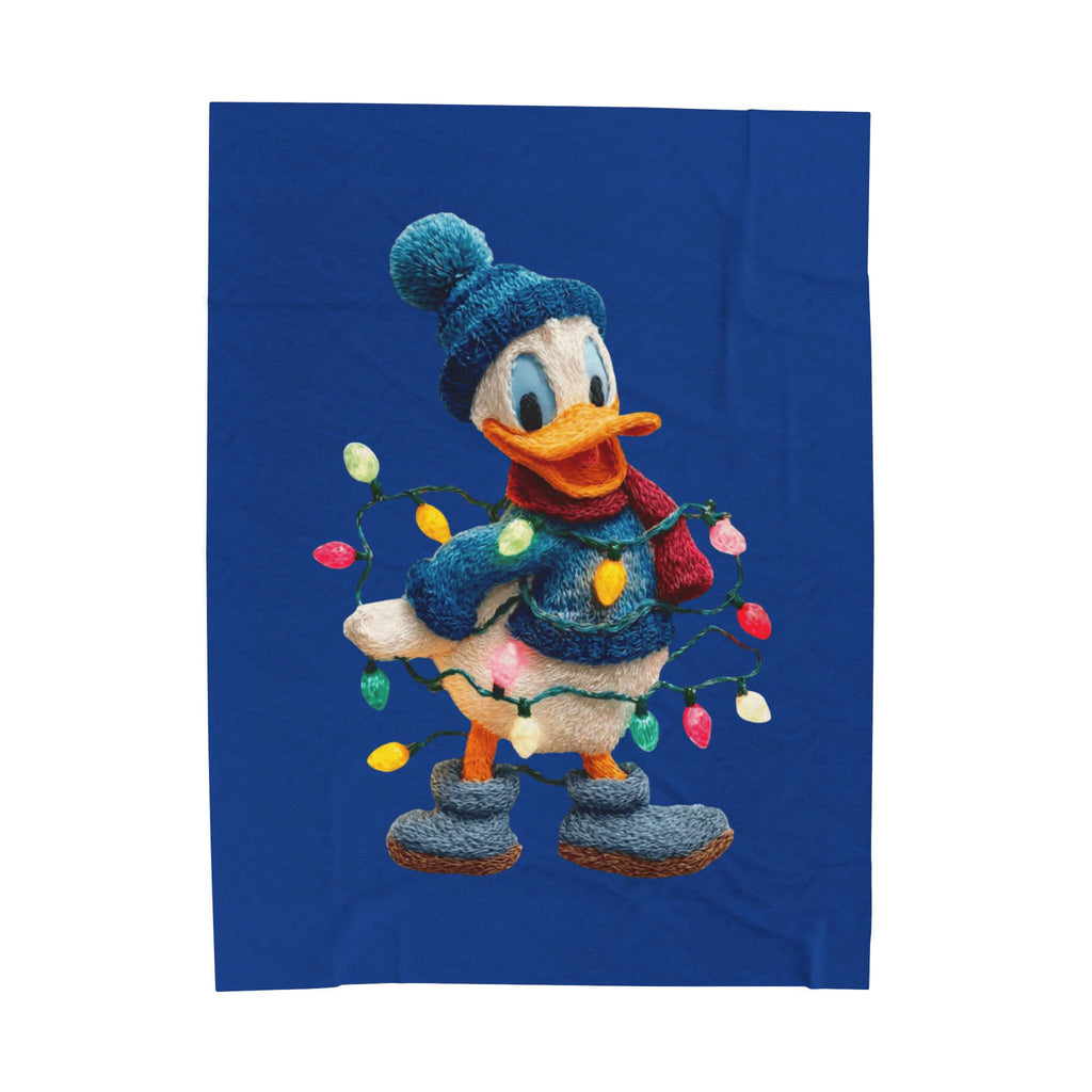 Donald Duck Holiday Plush Blanket  Festive Christmas Lights Velveteen Throw