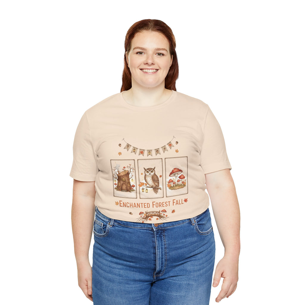 Enchanted Forest Fall Tee, Cute Owl Shirt, Autumn Graphic Tee, Nature Lover Gift, Cozy Fall Apparel, Wildlife T-Shirt, Unisex Fall Top