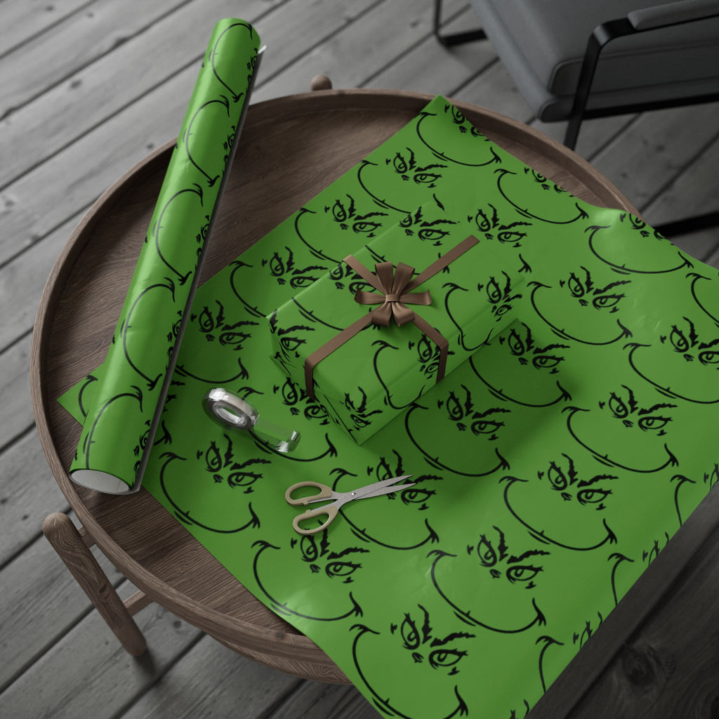 The Grench Wrapping Paper Roll  Green Tribal Swirl Gift Wrap (Holiday & Birthday)