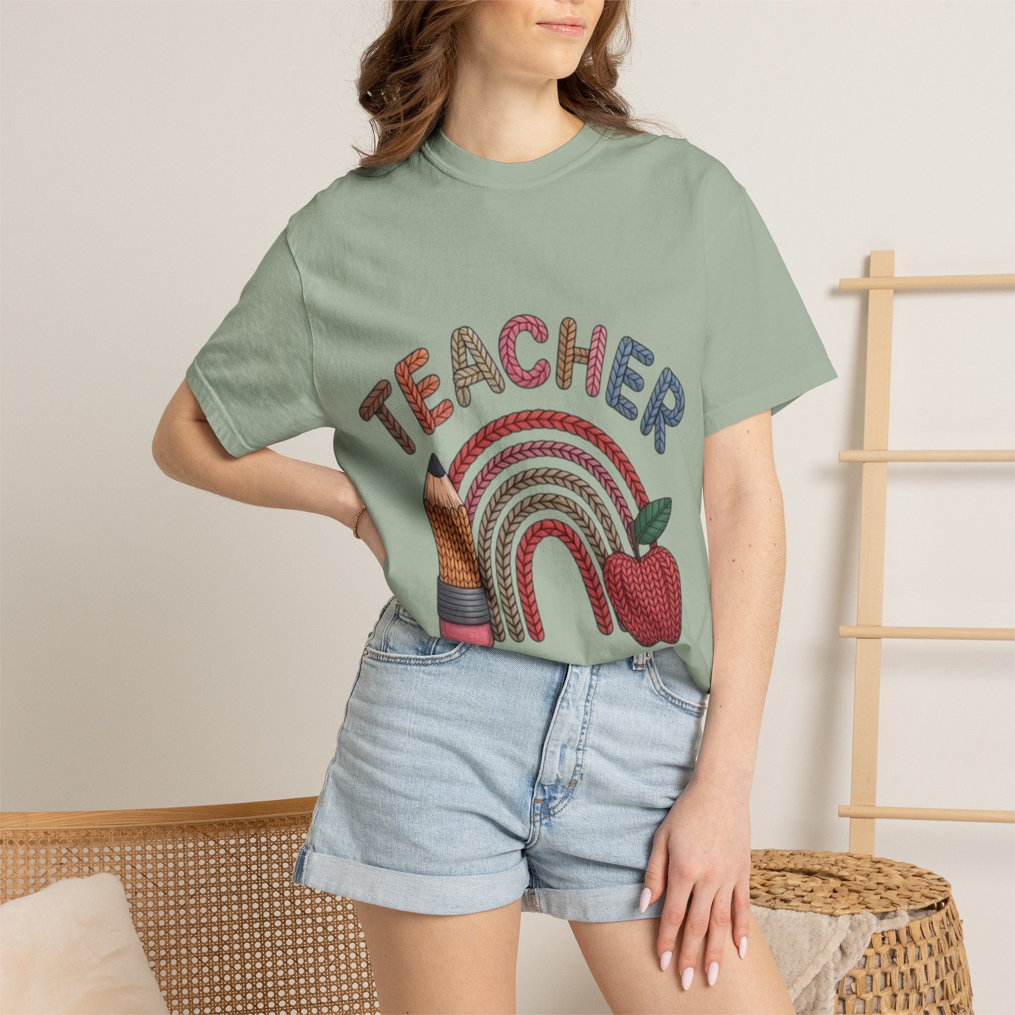 Teacher Rainbow Pencil & Apple T-Shirt — Back-to-School Gift for Educators