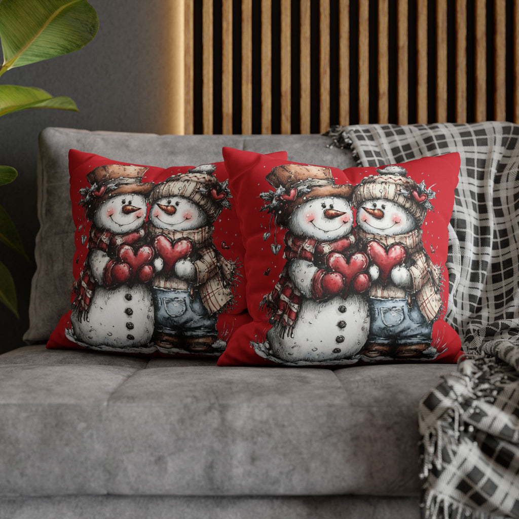 Christmas Snowman Couple Faux Suede Pillowcase CHRISTMAS PILLOW DÉCOR