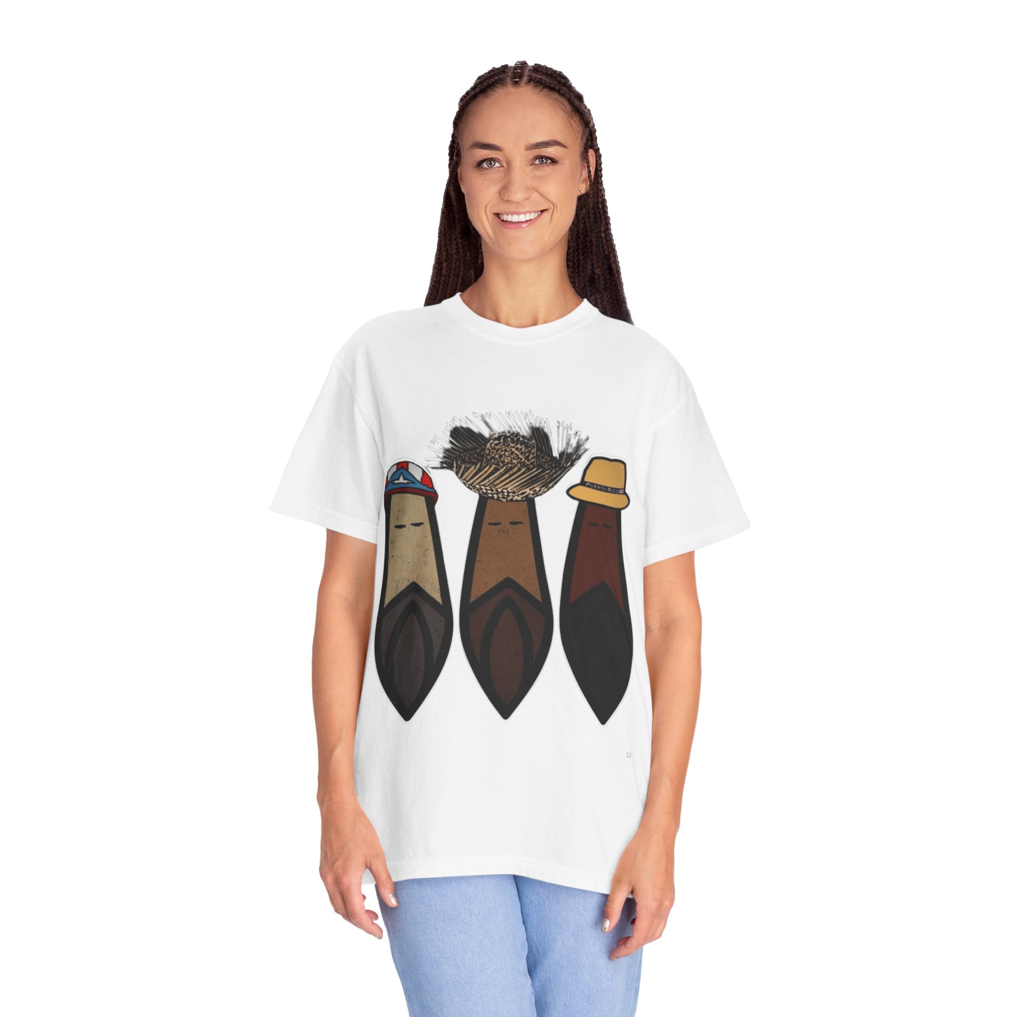 Puerto Rican Batey Cabin T-Shirt  Three Masks & Rustic House Graphic Tee Puerto Rico Navidades