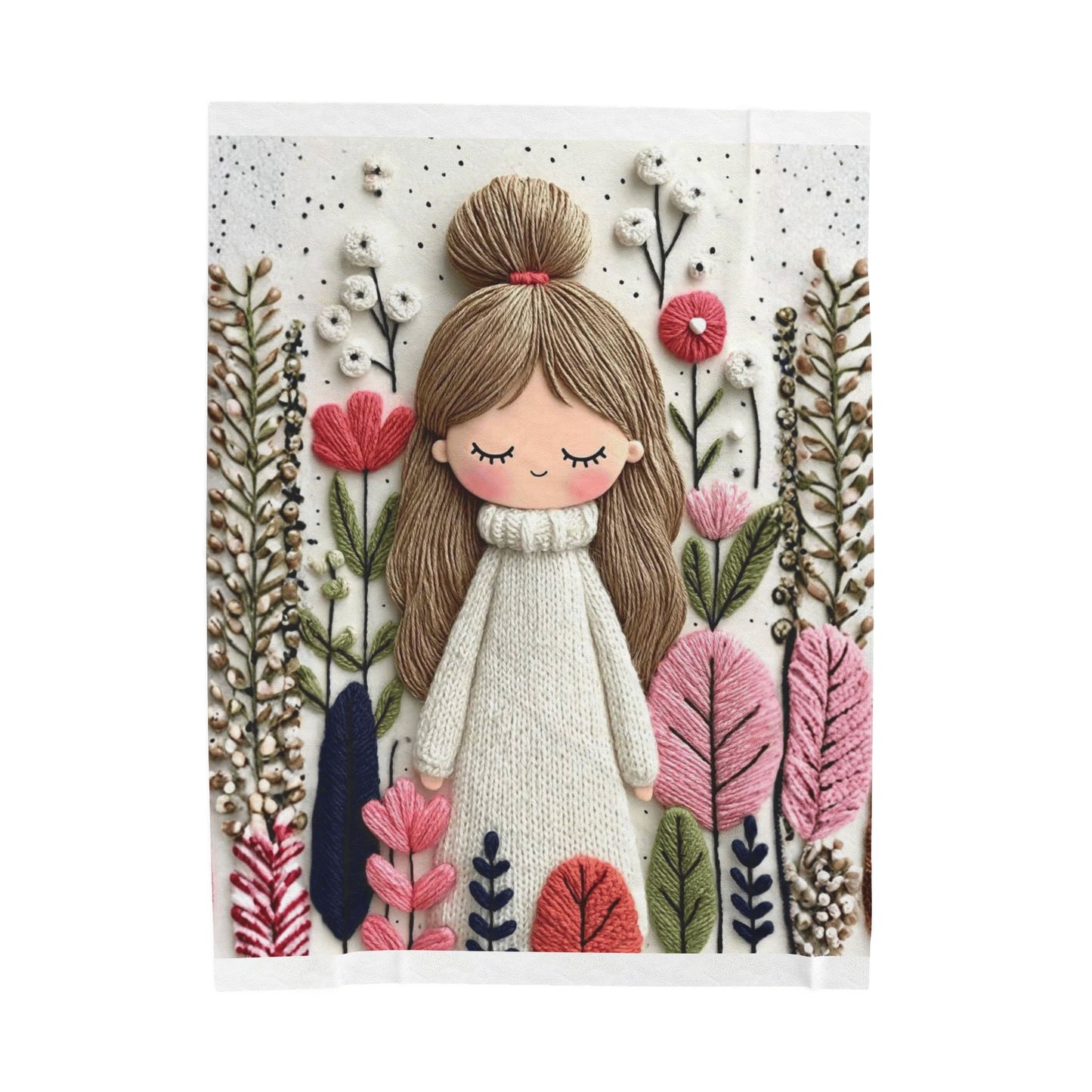 Plush Blanket — Cozy Girl in Floral Meadow Velveteen Throw