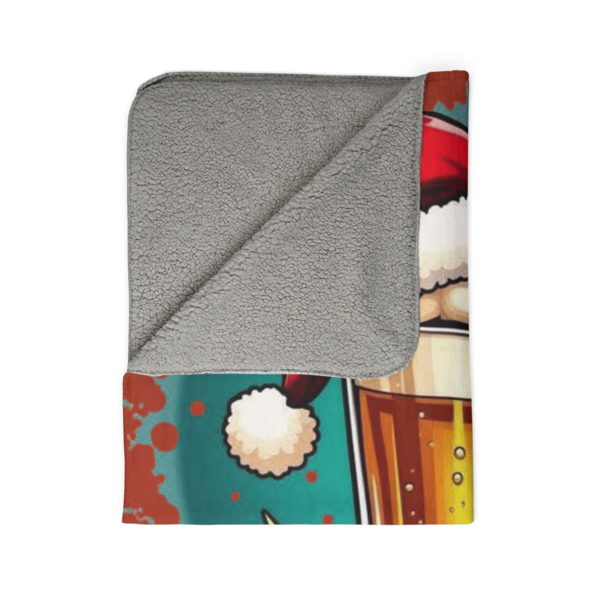 Christmas Beer Sherpa Blanket — Festive Mug with Santa Hat Holiday Throw