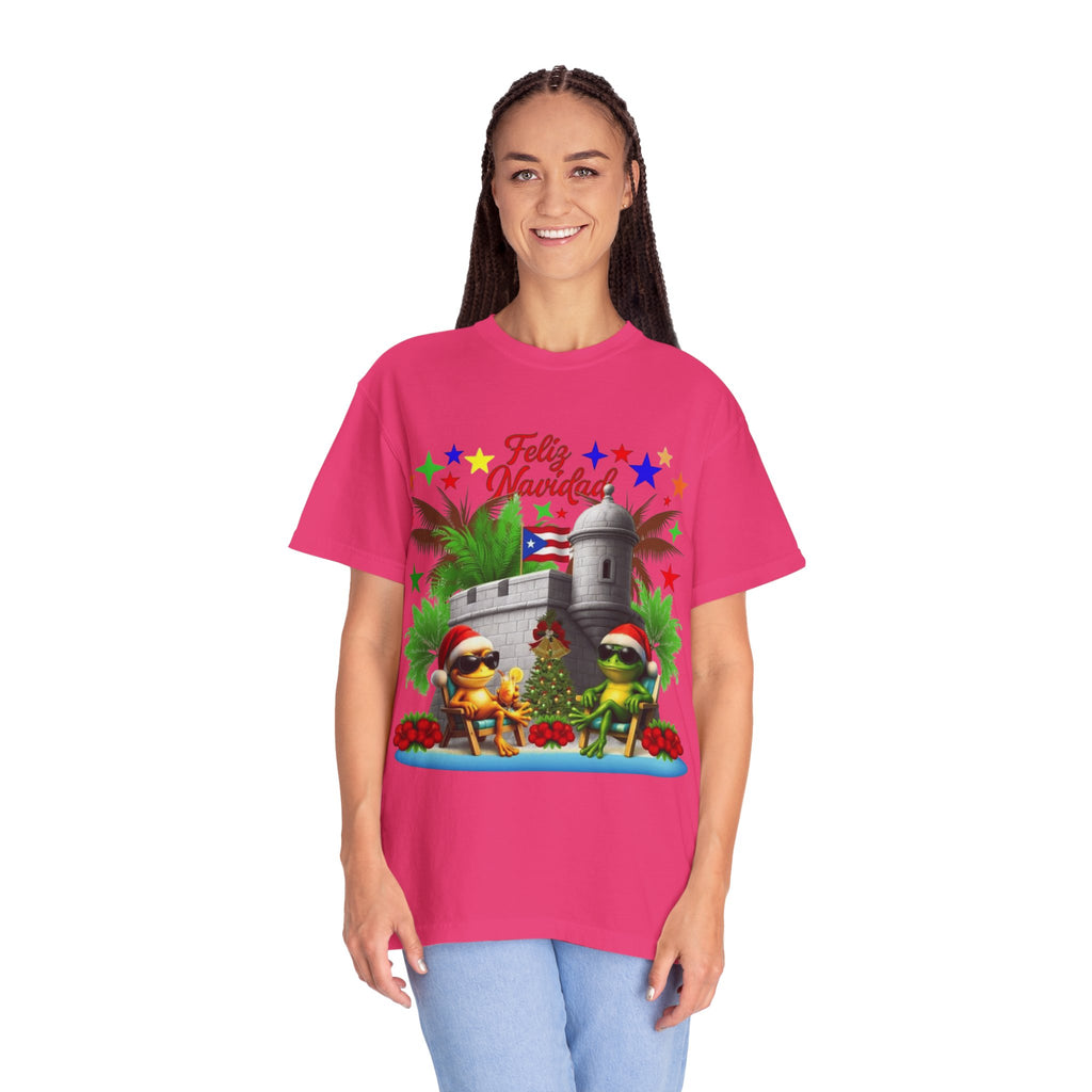 Feliz Navidad Puerto Rico T-Shirt  Castillo & Coquí Holiday Tee Puerto Rico Navidades