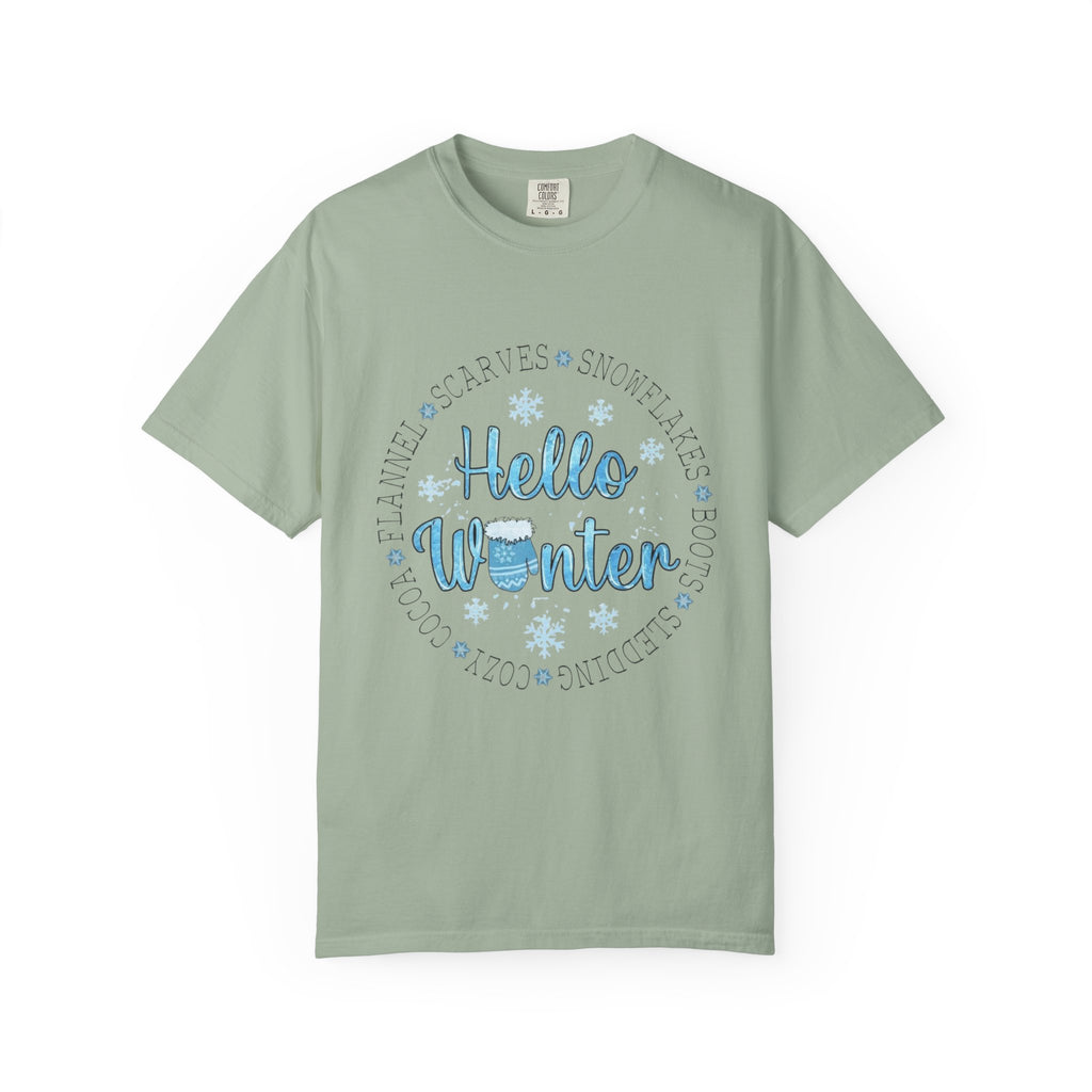 Hello Winter T‑Shirt  Cozy Snowflake Holiday Tee Christmas T-Shirts and Sweatshirts Collection