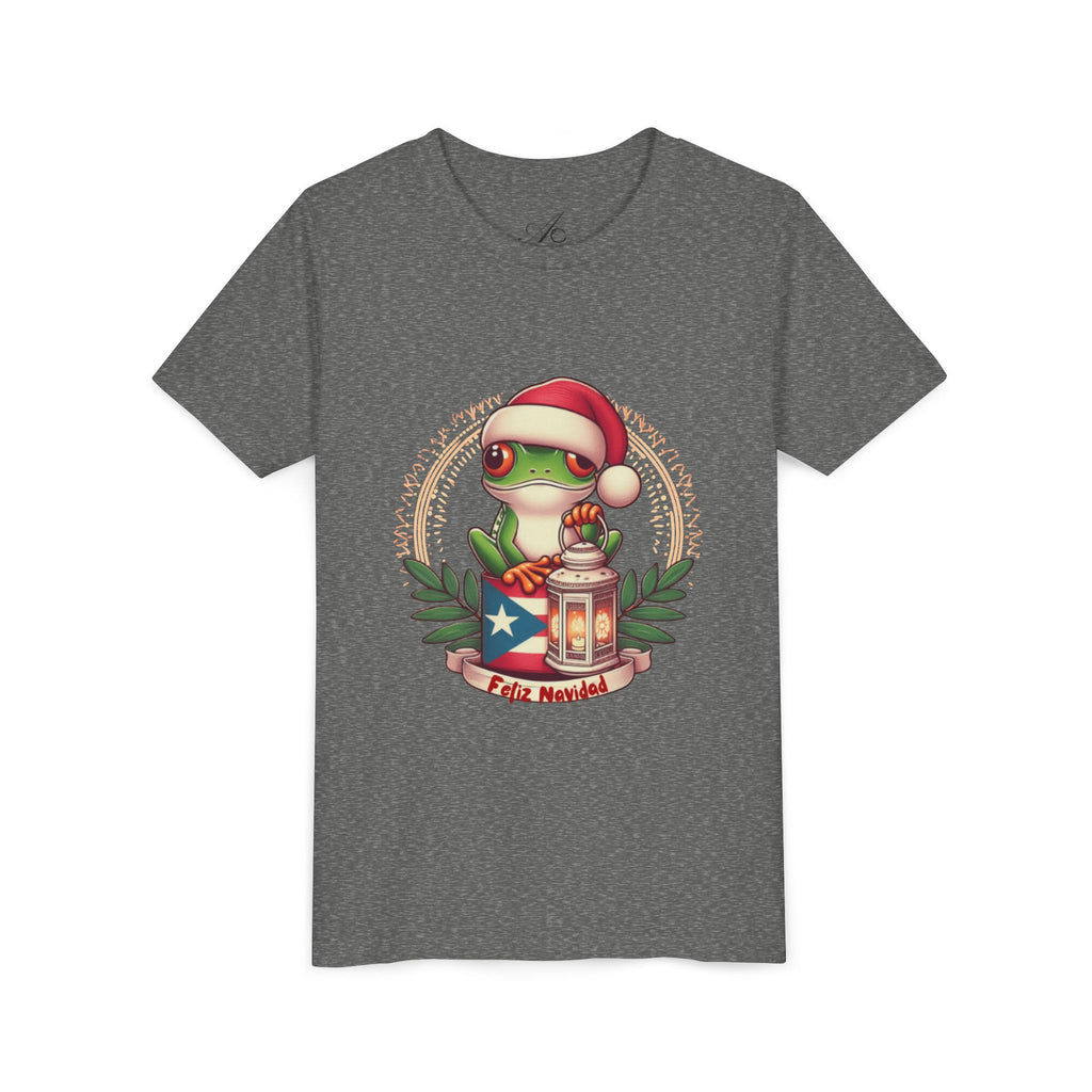 Kids Tee Cute Frog with Puerto Rican Flag & Lantern (Feliz Navidad)