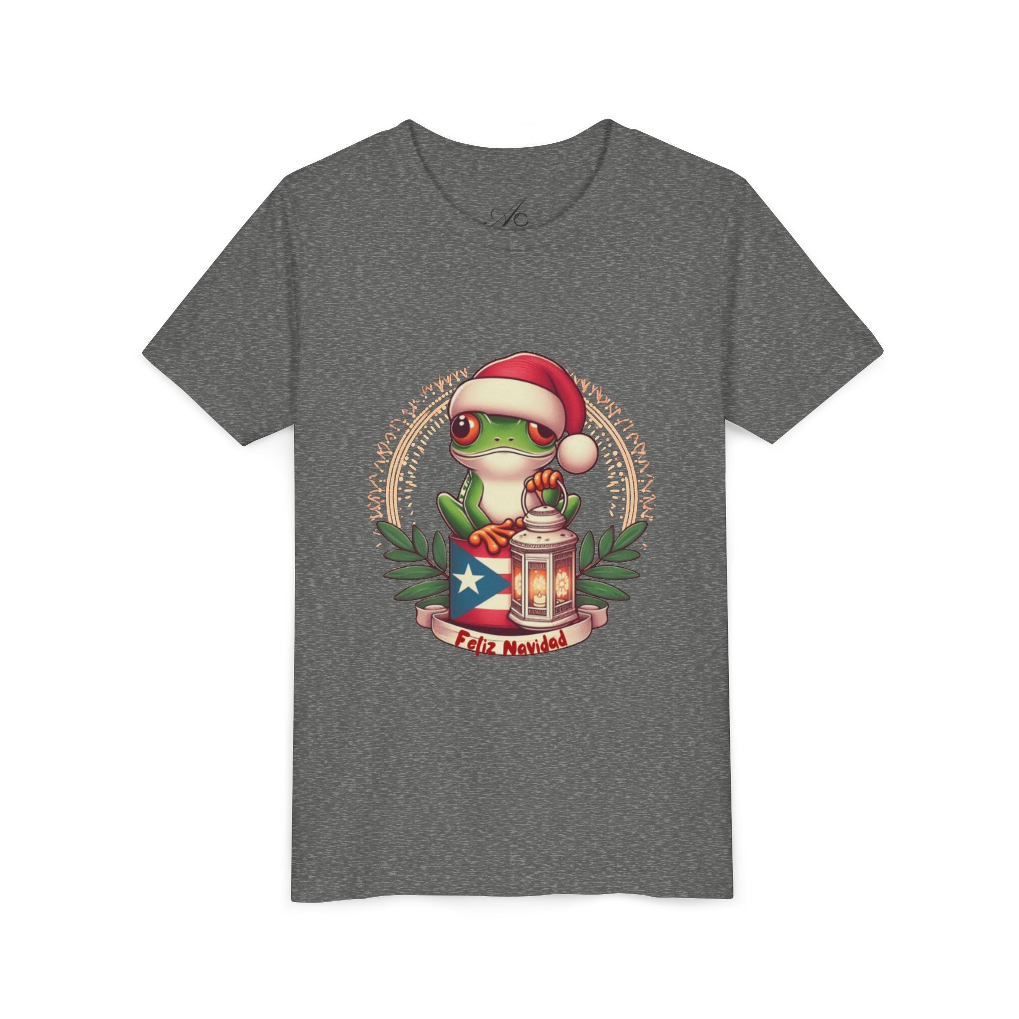 Kids Tee Cute Frog with Puerto Rican Flag & Lantern (Feliz Navidad)