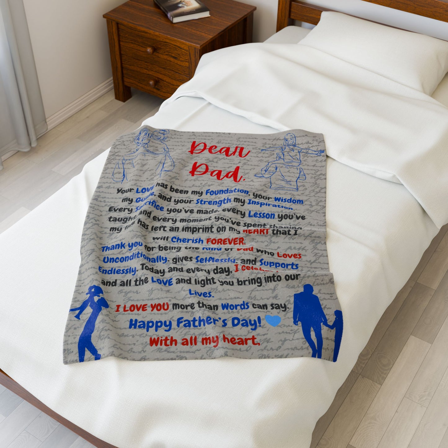 Father's Day Velveteen Plush Blanket with Quote, Unique Designs, Cozy Gift for Dad, Warm Throw, Bedspread