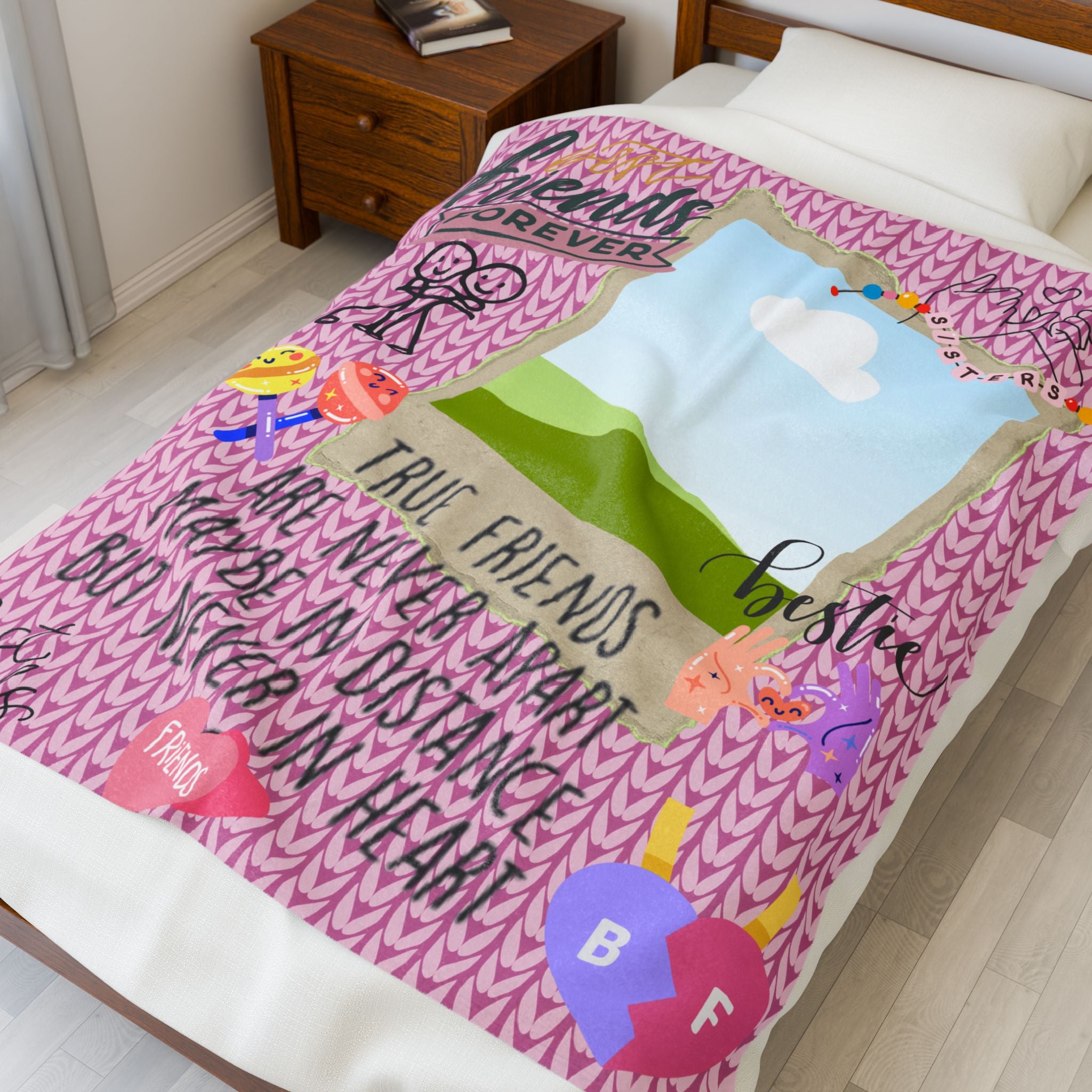 Friends Forever Velveteen Plush Blanket – "True Friends Are Never Apart" Cozy Keepsake for Besties