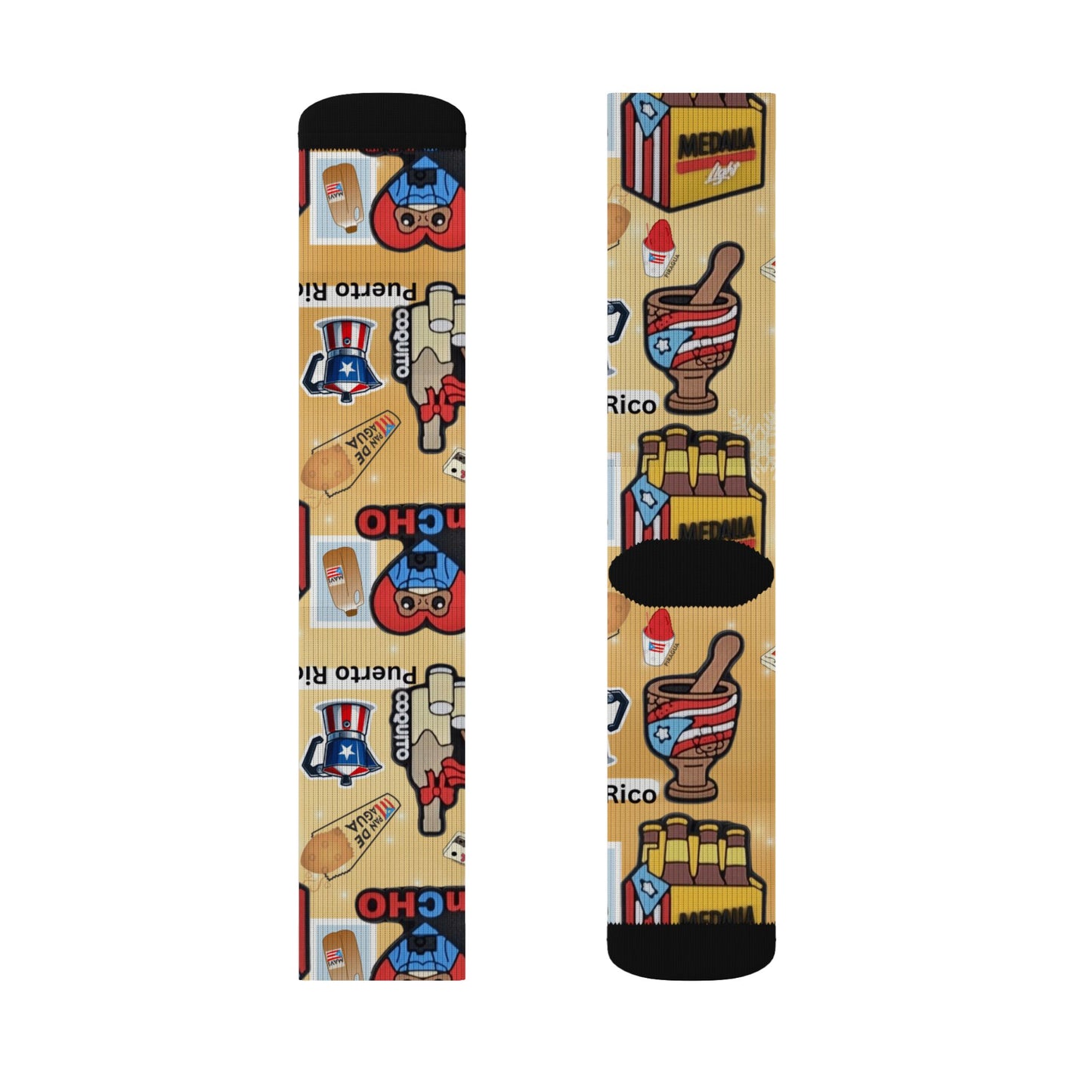 Puerto Rico Graphic Socks  Cute Island Icons Sublimation Crew Socks