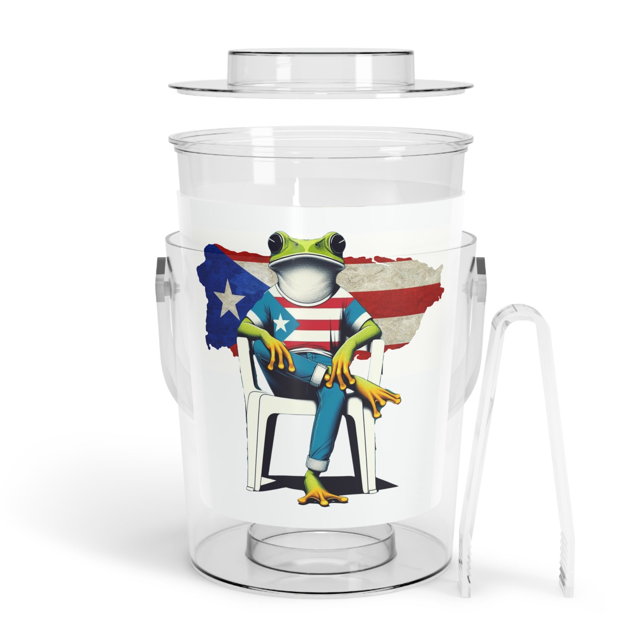 Puerto Rico Frog Patriotic Ice Bucket with Tongs Tropical Island Party Cooler hielera puerto rico