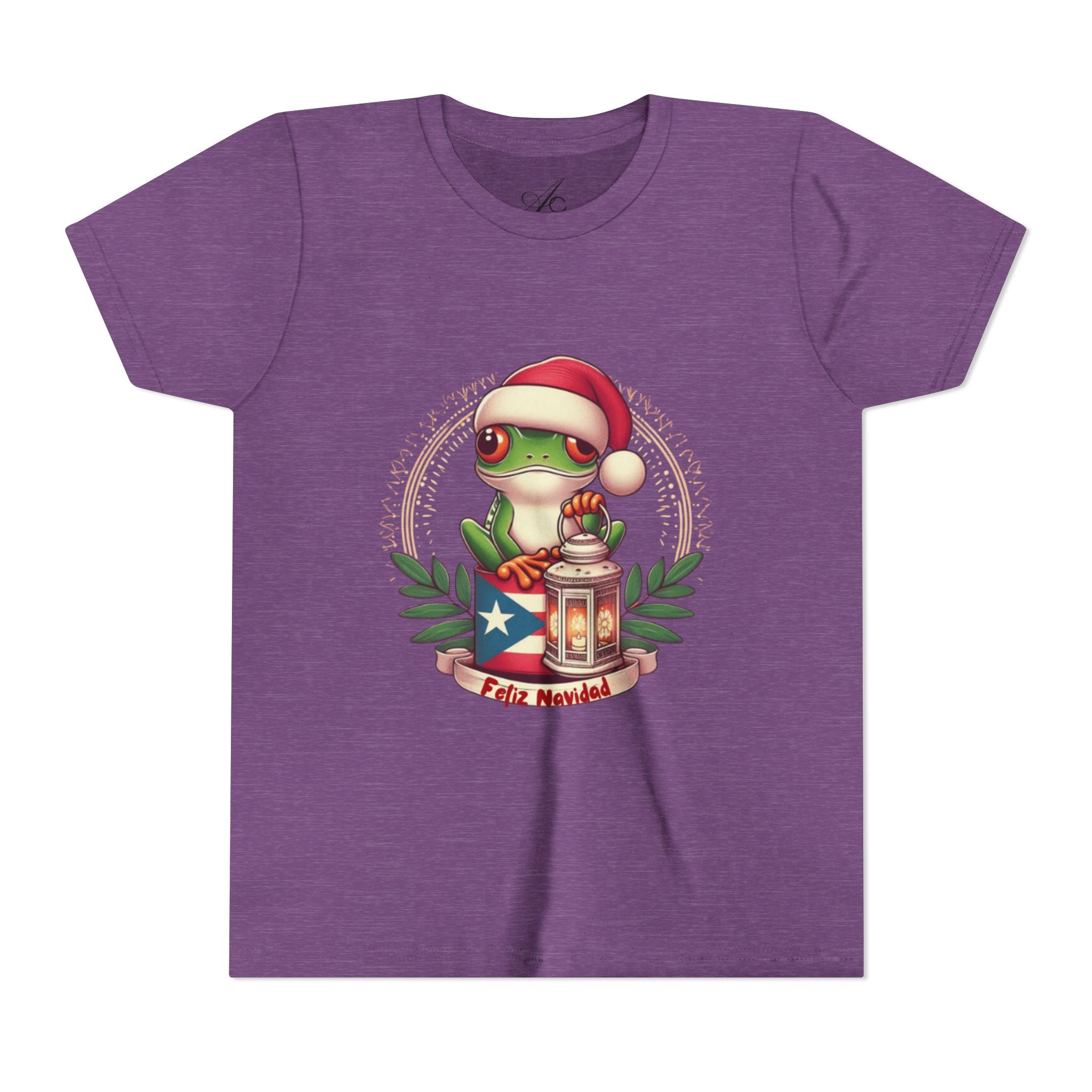 Kids Tee Cute Frog with Puerto Rican Flag & Lantern (Feliz Navidad)