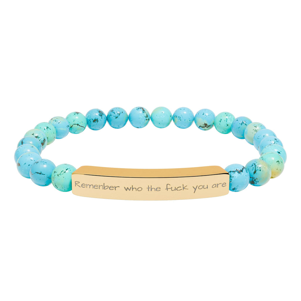 Remenber who you are Engraved Natural Stone Stretch Bracelet – Personalized Bar Bead Bracelet