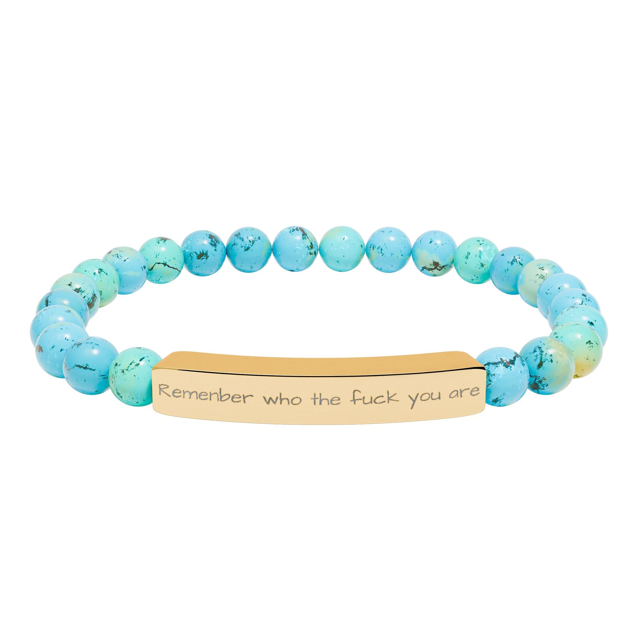 Remenber who you are Engraved Natural Stone Stretch Bracelet – Personalized Bar Bead Bracelet