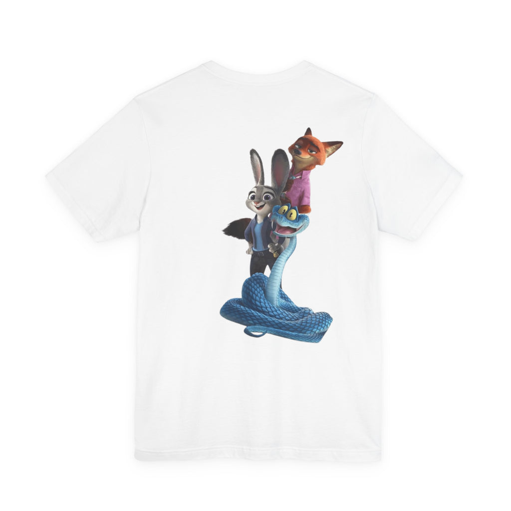 Animated Character Tee — Cute Fox & Bunny Stack Graphic T-Shirt  cartoon-style Christmas artwork
