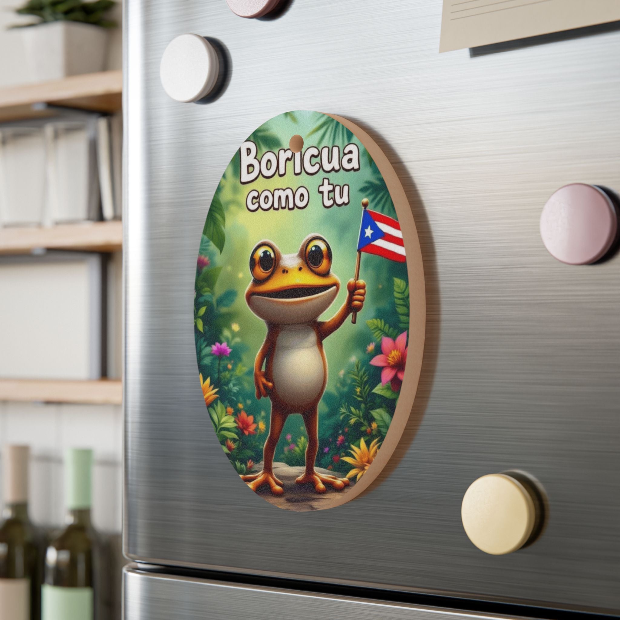 Boricua Como Tú Wooden Ornament – Puerto Rican Flag Frog Holiday Decor