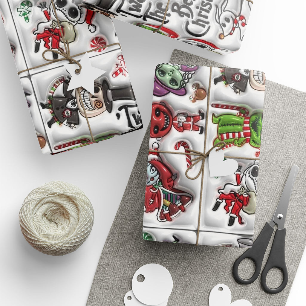 Christmas Character Wrapping Paper Roll — Cute Festive Santa & Skeleton Gift Wrap Whimsical Holiday Gift Wrap