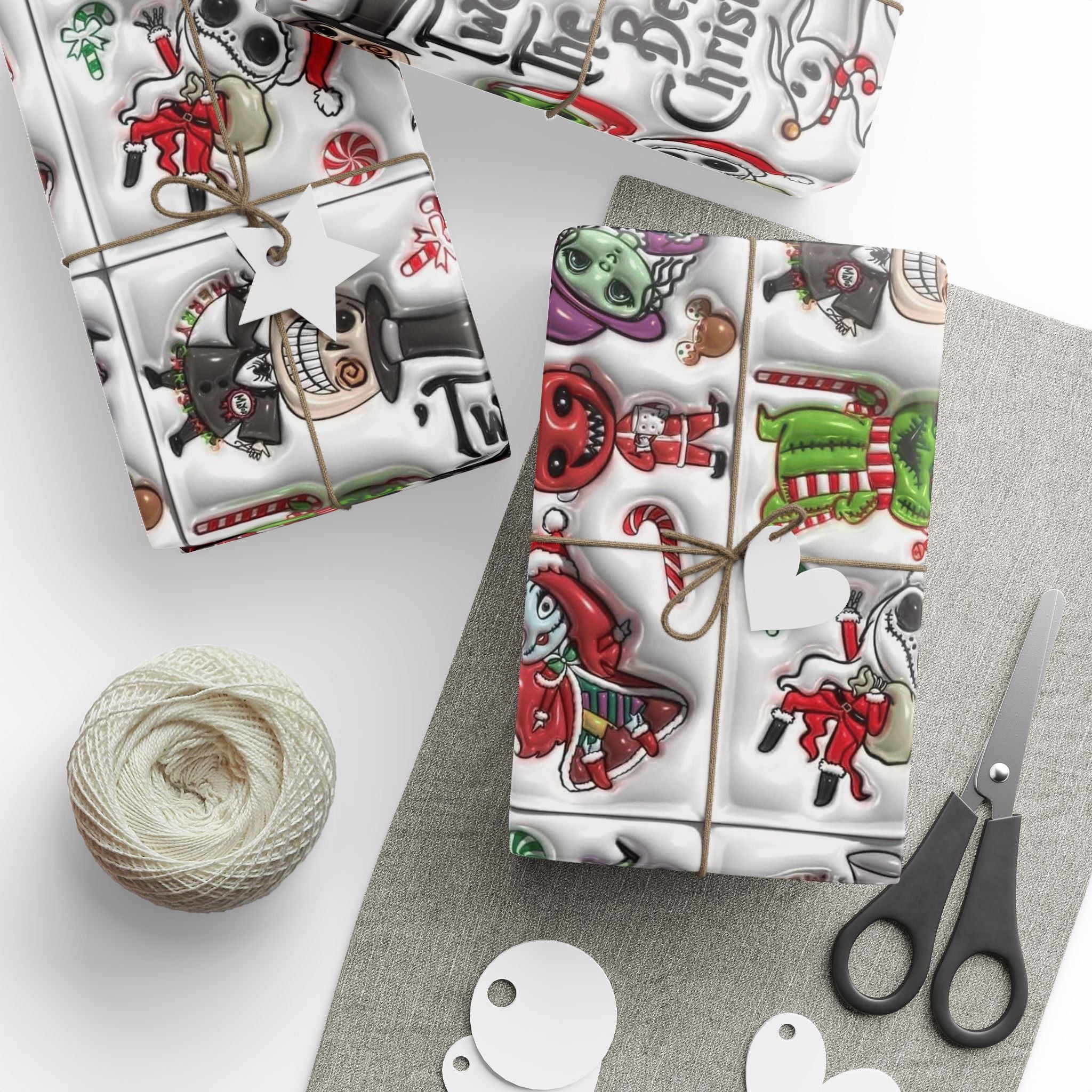 Christmas Character Wrapping Paper Roll — Cute Festive Santa & Skeleton Gift Wrap Whimsical Holiday Gift Wrap