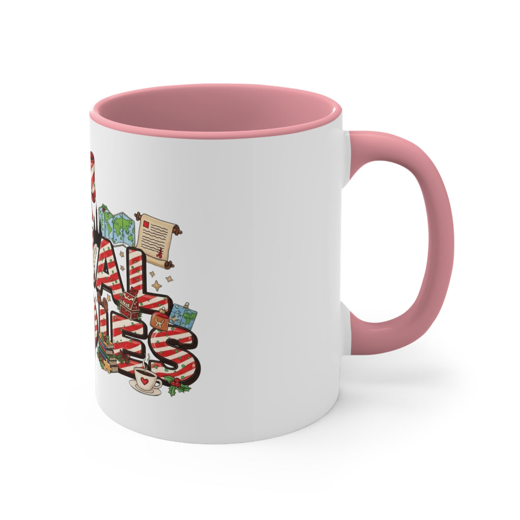 Social Studies Teacher Christmas Mug, Festive Candy-Stripe Holiday Coffee Cup School Staff Christmas Mug Collection,