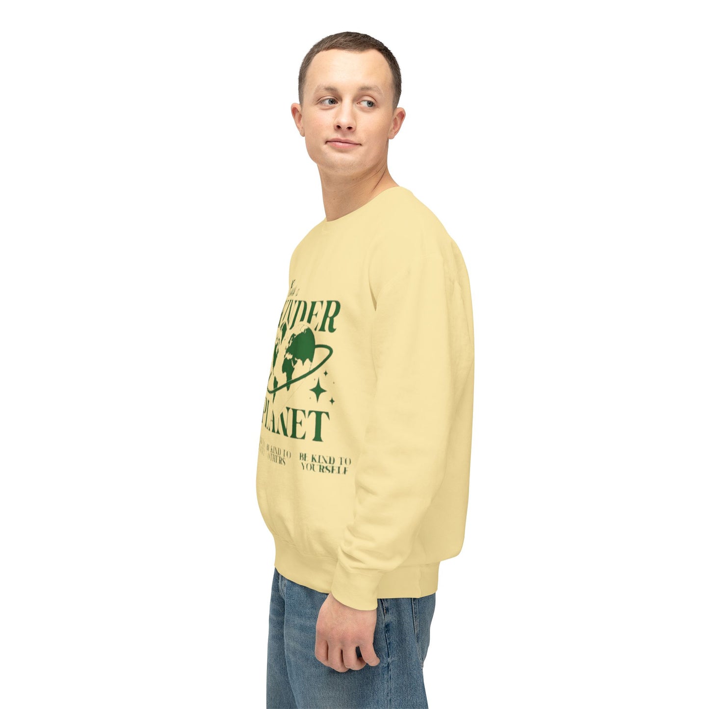 Kinder Planet Crewneck Sweatshirt Eco-Friendly Earth Day Graphic Pullover