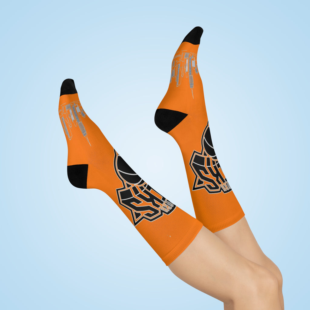 Basketball-Inspired Pattern Crew Socks — Retro Sports Sublimation Socks NY-K