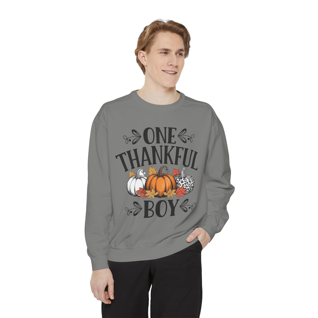 Thankful Boy Sweatshirt  Fall Pumpkin Thanksgiving Crewneck Fall T-Shirts and Sweatshirts Collection