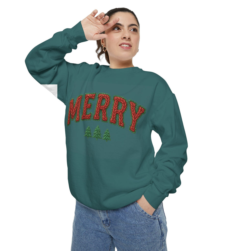 Merry Holiday Sweatshirt — Cozy Christmas Pullover with Tree Graphics Festive Holiday Designs