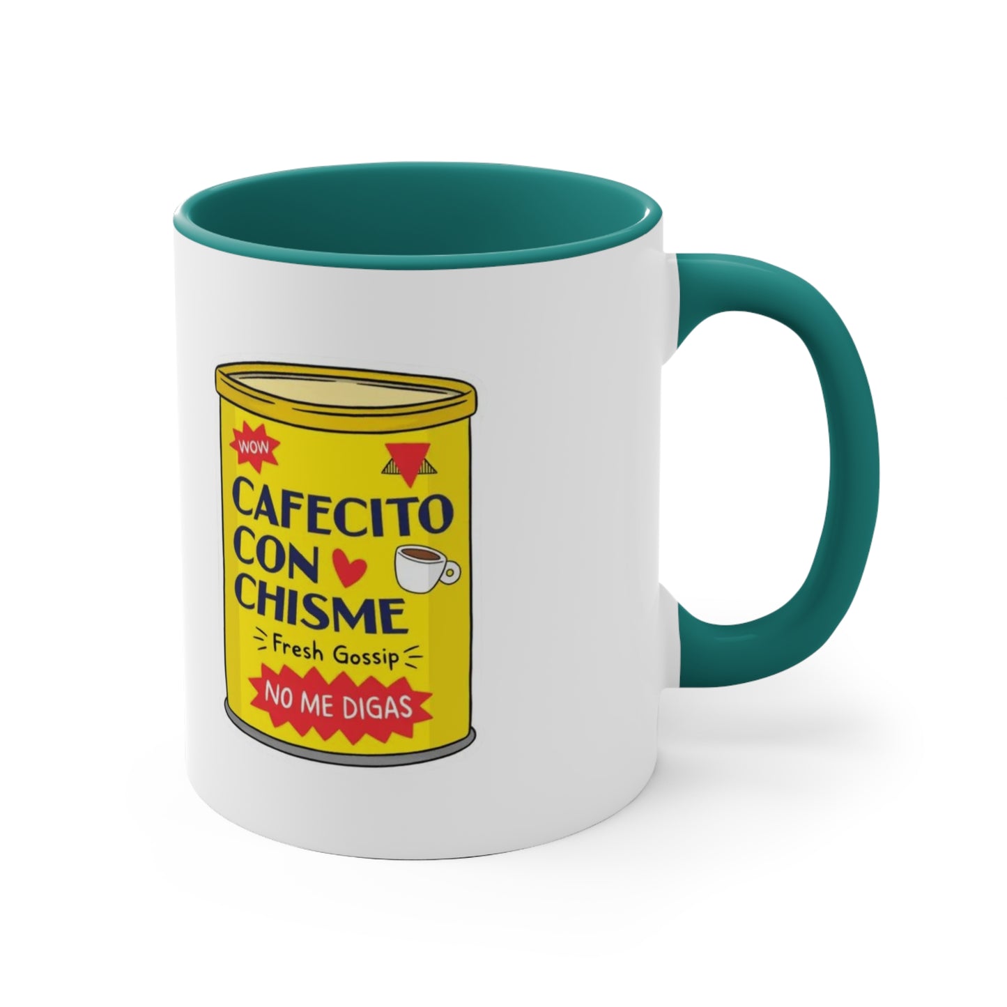 Cafecito Con Chisme Accent Mug, Coffee Lover Gift, Fun Gossip Mug, Red Handle Mug, Unique Kitchen Decor