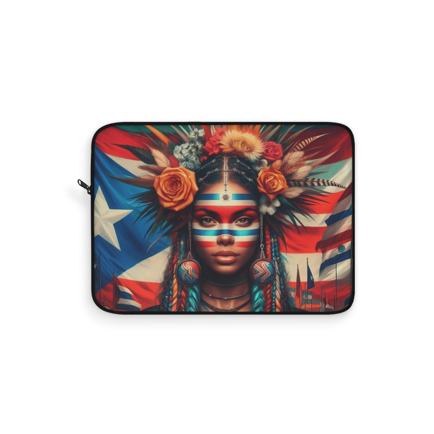 Puerto Rican Pride Laptop Sleeve — Floral Headdress & Flag Artwork